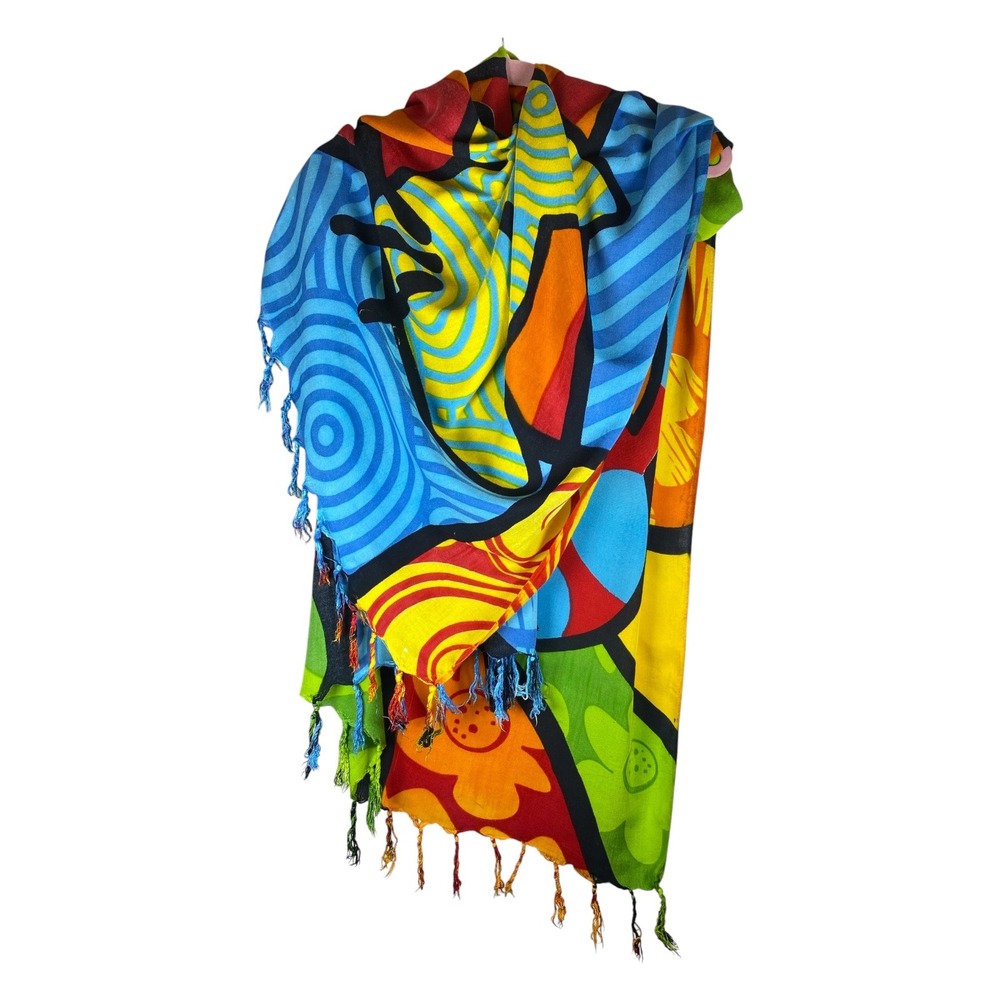 Lotus Sarong Wrap Scarf OS Multicolor Pop Art Tassel Viscose Street Art Abstract